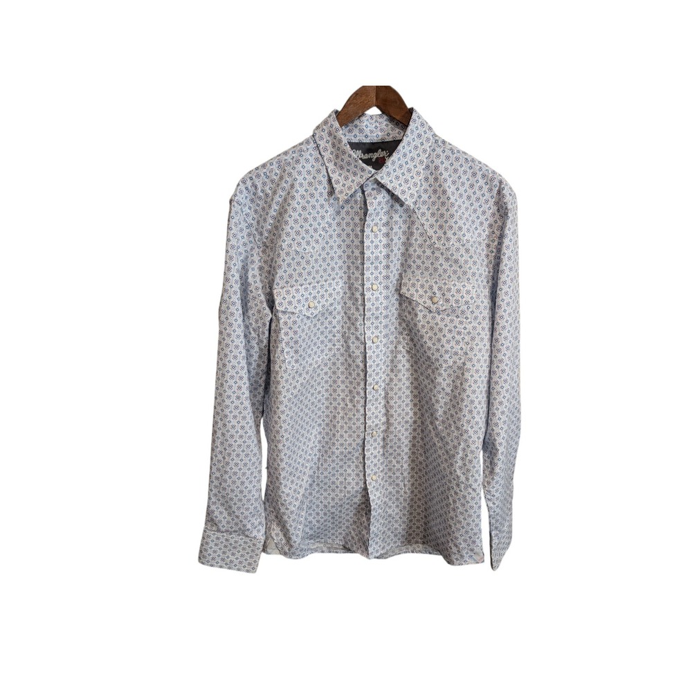 Wrangler 20X Competition Shirt Mens Medium White Blue Redā Western Snap Front